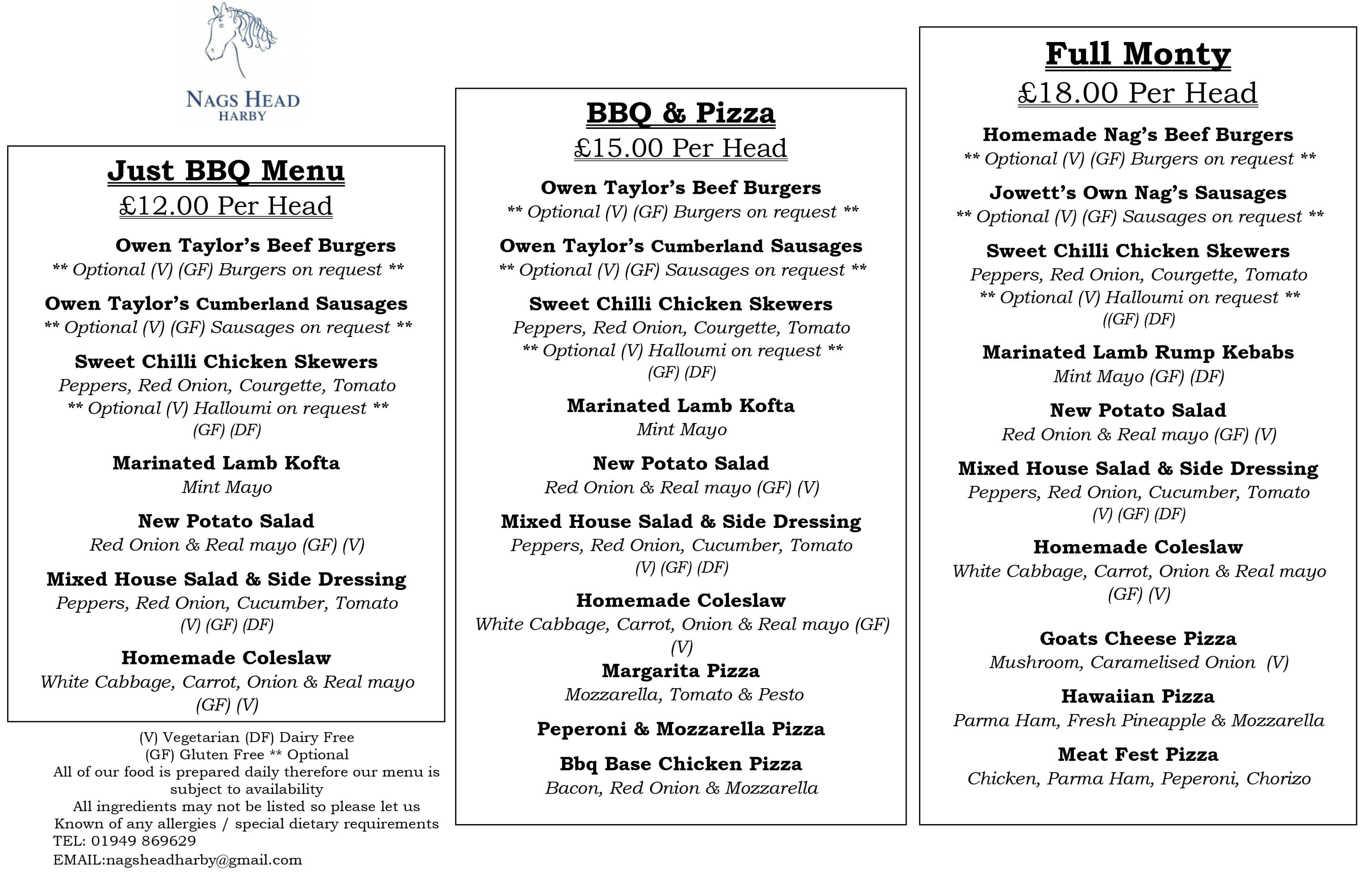 Menus Nags Head Harby