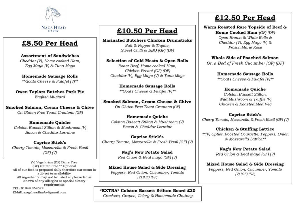 Menus Nags Head Harby