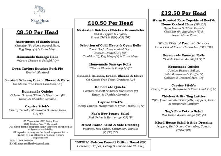Menus Nags Head Harby