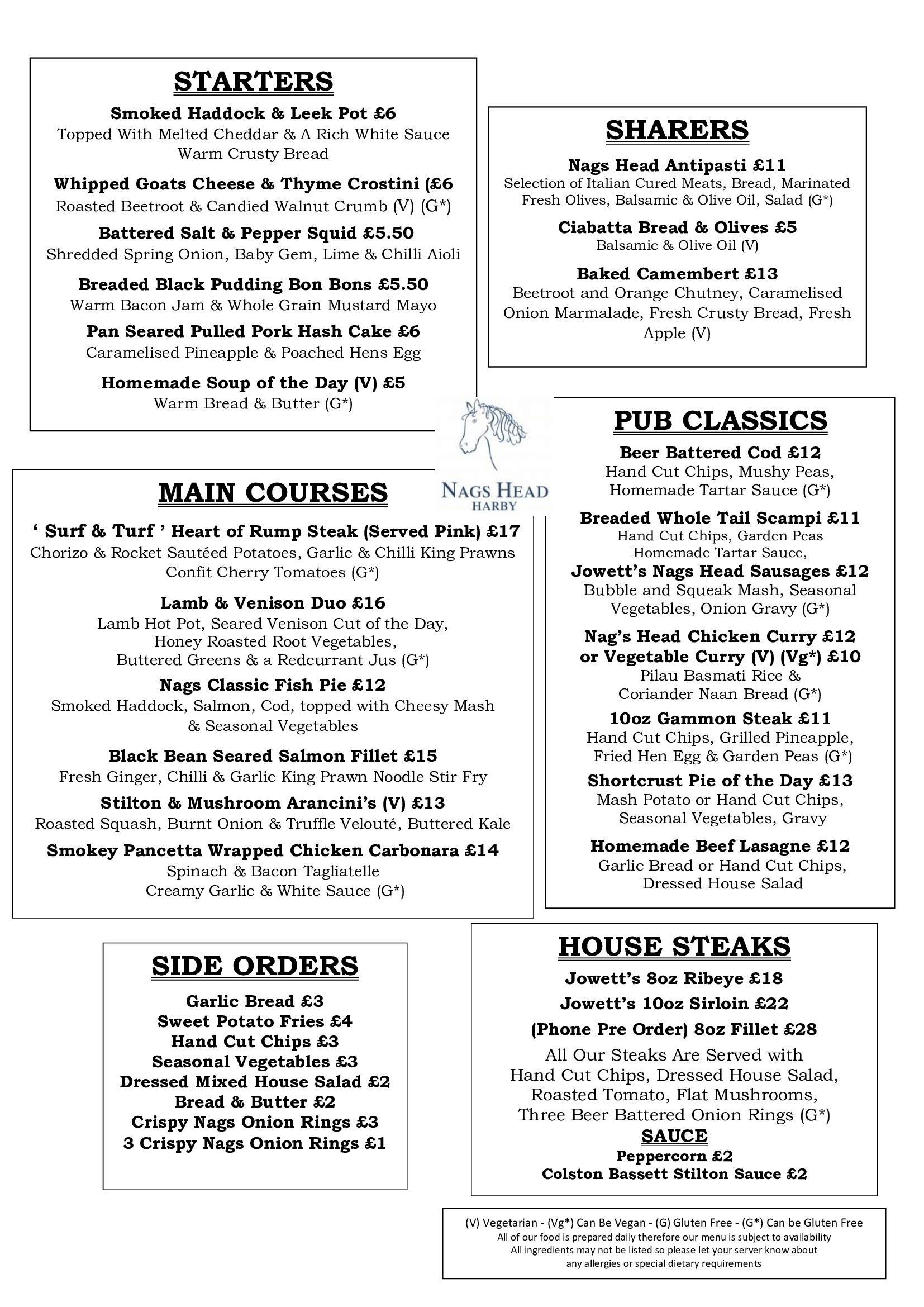 Menus Nags Head Harby